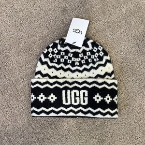 UGG Black and Cream Patterned Beanie - Isle Beanie o/s - NWT